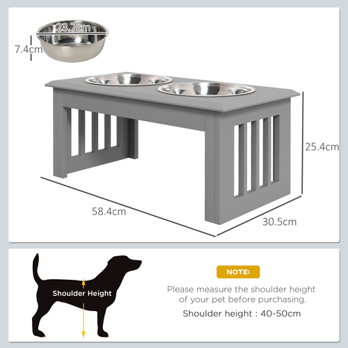 PawHut Raised Dog Bowls Pet Feeder Raised Elevated Stainless Steel Food Grey PawHut