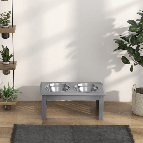 PawHut Raised Dog Bowls Pet Feeder Raised Elevated Stainless Steel Food Grey PawHut