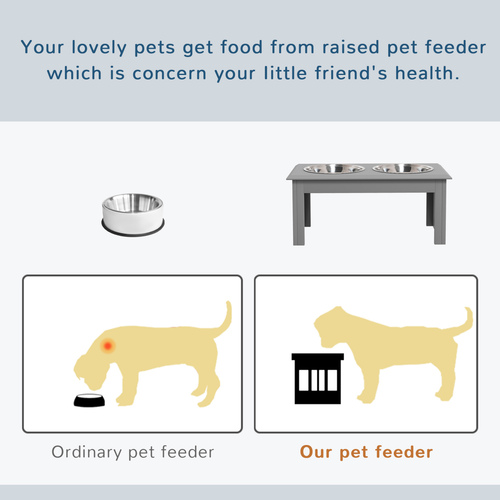 PawHut Raised Dog Bowls Pet Feeder Raised Elevated Stainless Steel Food Grey PawHut