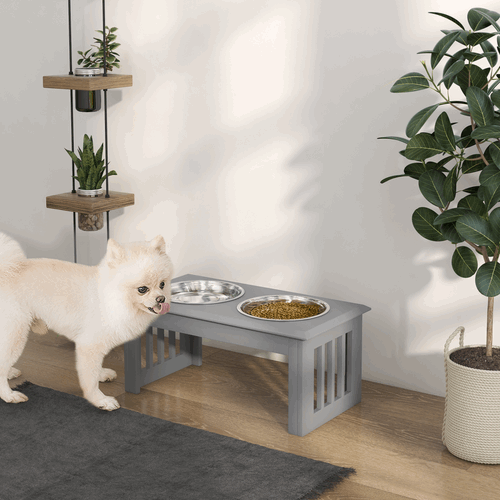 PawHut Raised Dog Bowls Pet Feeder Raised Elevated Stainless Steel Food Grey PawHut