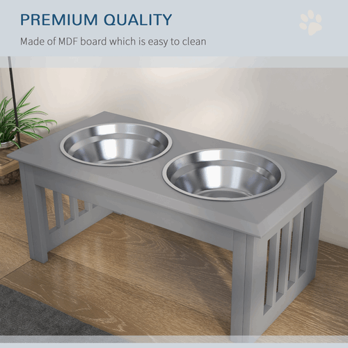 PawHut Raised Dog Bowls Pet Feeder Raised Elevated Stainless Steel Food Grey PawHut