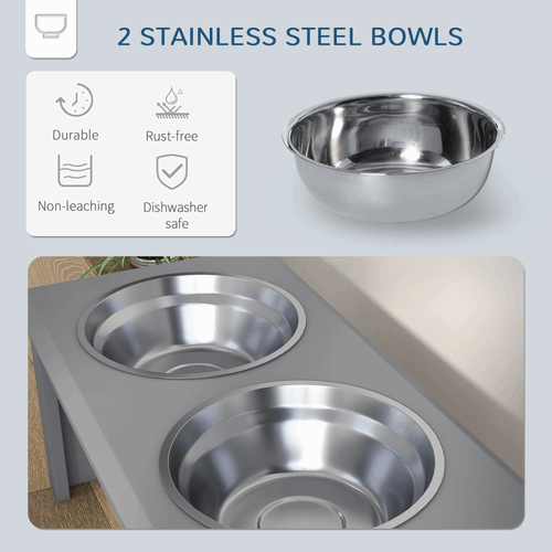 PawHut Raised Dog Bowls Pet Feeder Raised Elevated Stainless Steel Food Grey PawHut