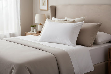 Luxurious Pillow from PillowPillow on a neatly made bed with soft bedding and decorative cushions