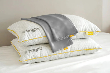 Brightr Sleep adjustable pillows with grey pillowcase for side sleepers and neck pain relief