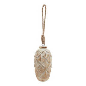 Antique White Wash Pine Cone Bauble BROWN WOOD Shades 4 Seasons