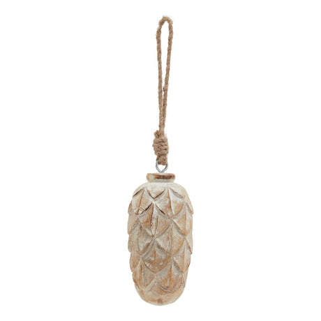 Antique White Wash Pine Cone Bauble BROWN WOOD Shades 4 Seasons