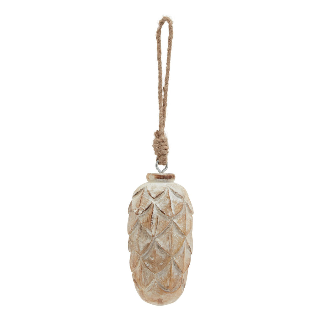 Antique White Wash Pine Cone Bauble BROWN WOOD Shades 4 Seasons