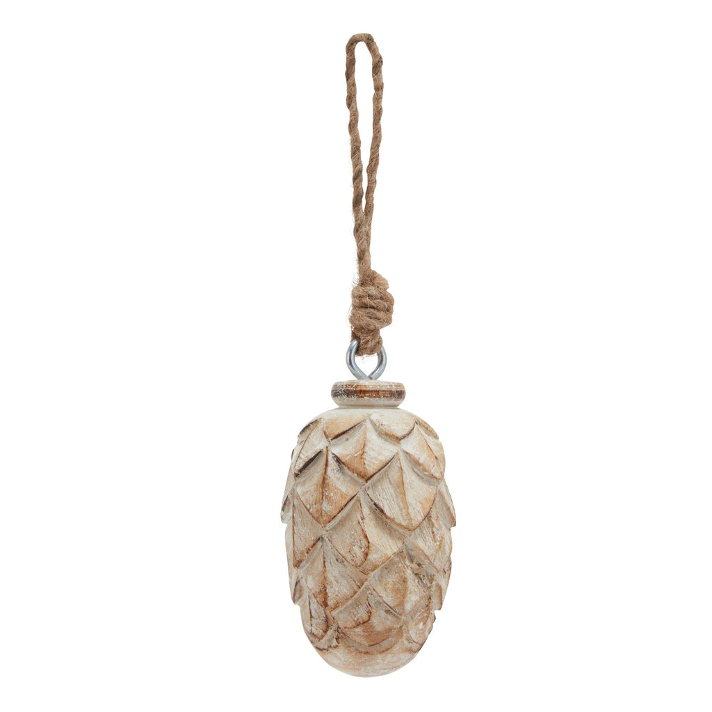Antique White Wash Small Pine Cone Bauble BROWN WOOD Shades 4 Seasons