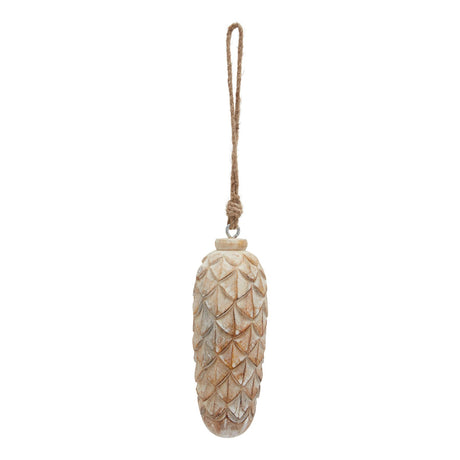 Antique White Wash Large Pine Cone Bauble BROWN WOOD Shades 4 Seasons