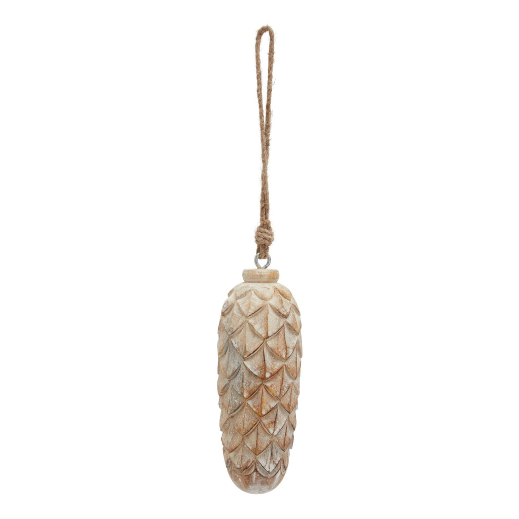 Antique White Wash Large Pine Cone Bauble BROWN WOOD Shades 4 Seasons
