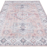 Pink Rug with Vintage Design Featuring Geometric Patterns and Soft Pastel Hues