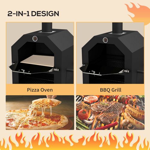 Outsunny Outdoor Pizza Oven Charcoal Grill with Rain Cover, Shelf and Wheels Outsunny