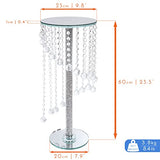 Elegant crystal plant stand with a mirrored top and hanging beads for stylish home decor