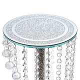 Glittering glass plant stand with crystal chains and a sparkling top for stylish indoor decor