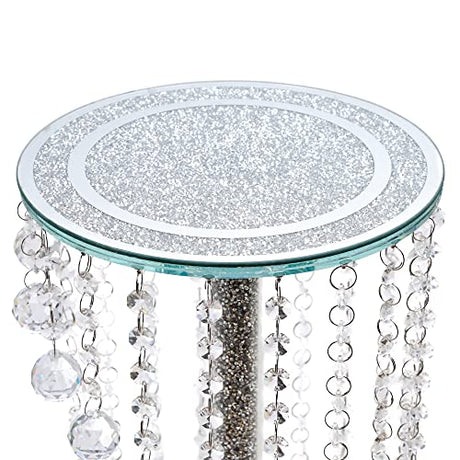 Glittering glass plant stand with crystal chains and a sparkling top for stylish indoor decor