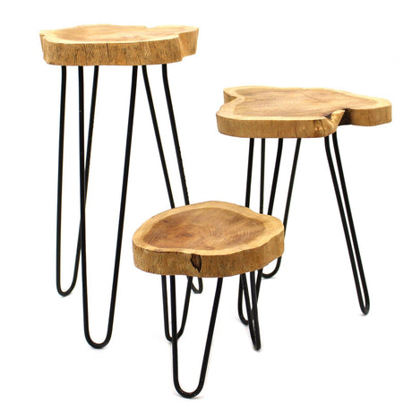 Set of 3 Gamal Wood Plant Stands - Natural AW Dropship UK