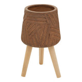 Orsina planter in textured brown finish with wooden legs for stylish home decor