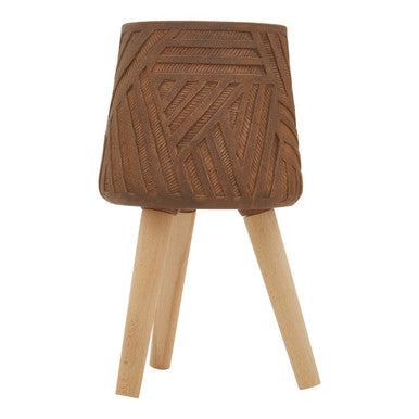 Orsina Geometric Brown Planter with Wooden Legs for Indoor Plant Display
