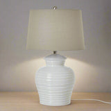 White Ceramic Pot Lamp With Linen Shade GREEN CERAMIC Shades 4 Seasons