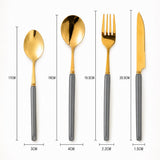 KitchBoom Elegant Gold Cutlery Set with Grey Handles and Dimensions for Stylish Dining