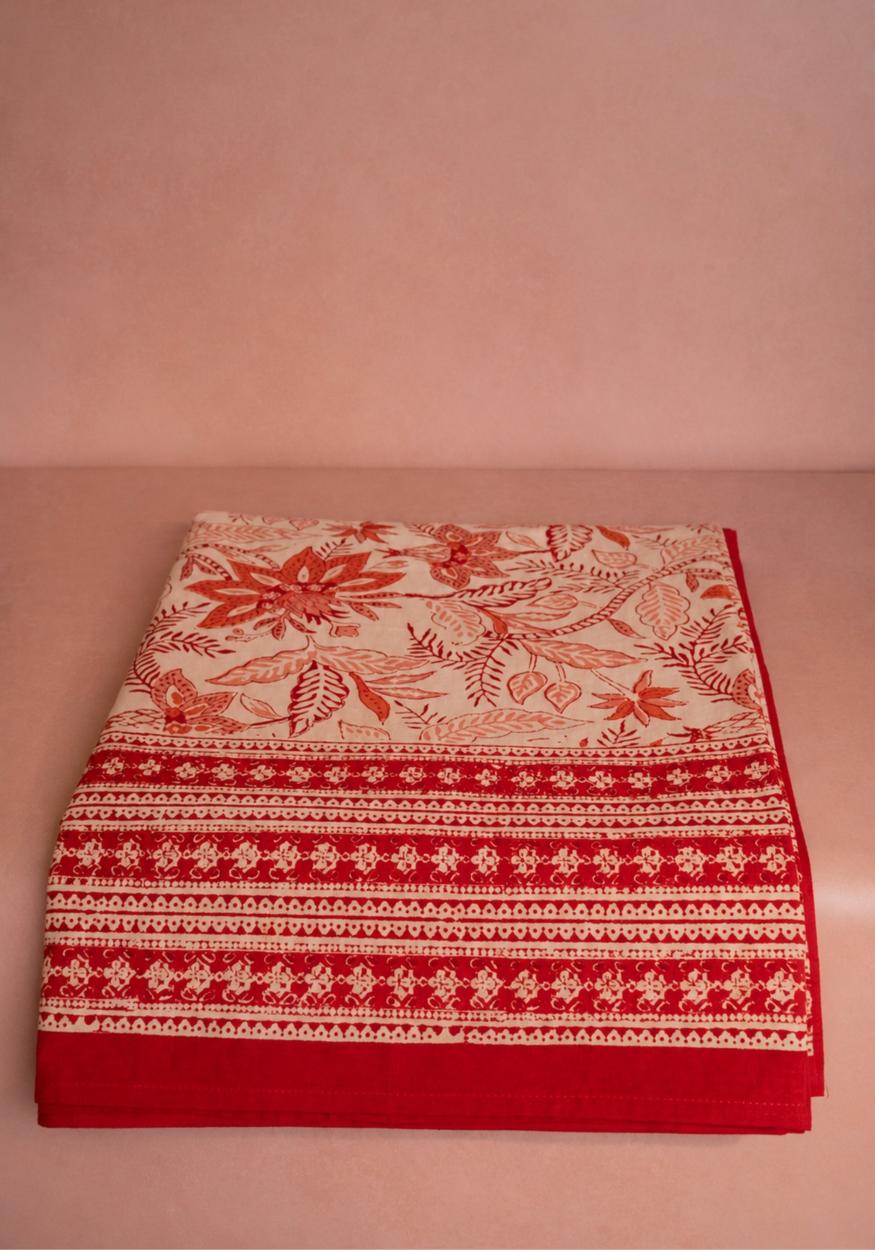 Casa by Josephine Jenno Tablecloth with Floral Design and Red Trim for Stylish Dining Decor