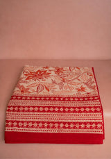 Casa by Josephine Jenno Tablecloth with Floral Design and Red Trim for Stylish Dining Decor