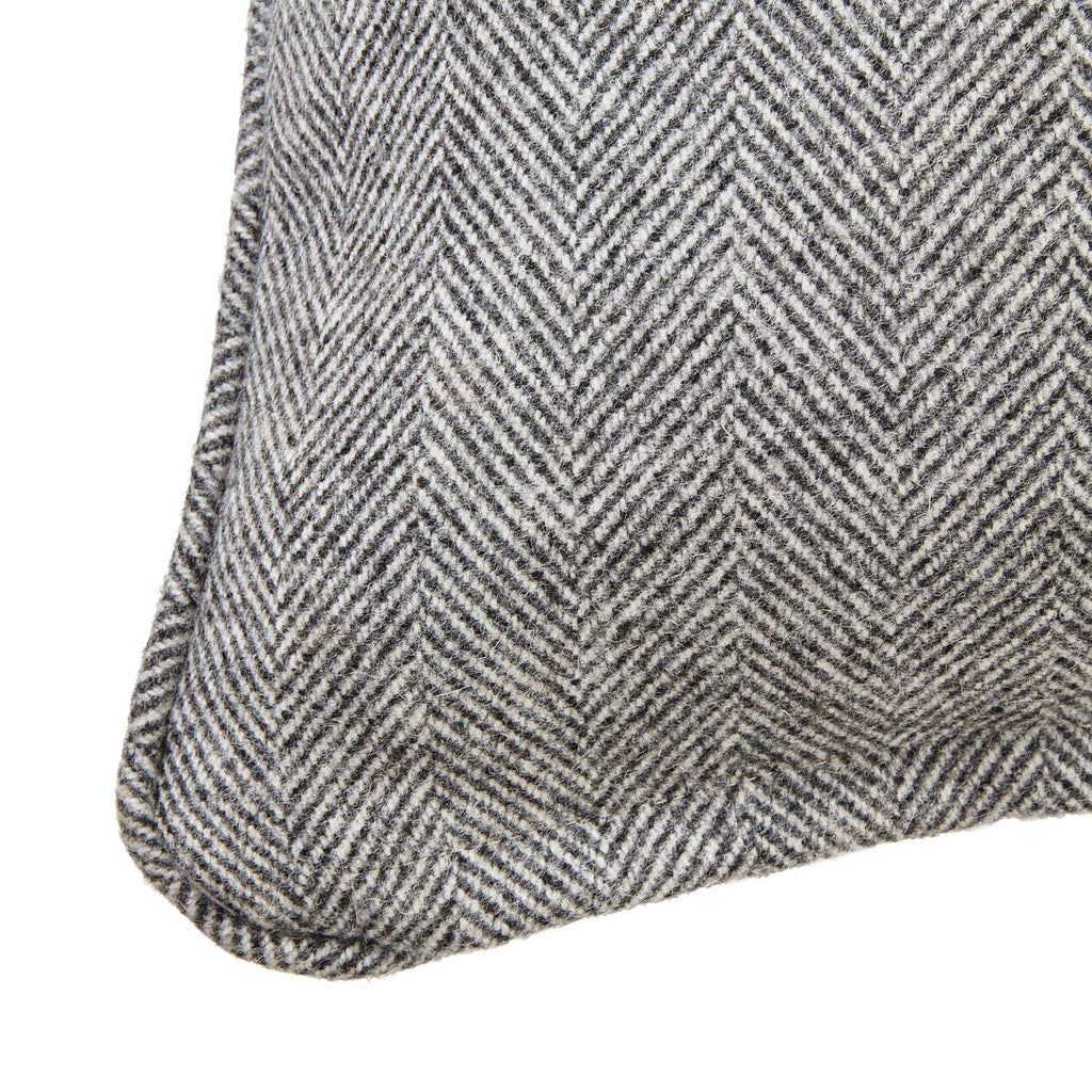 Grey Herringbone Pure Wool Cushion With Piped Edge Shades 4 Seasons
