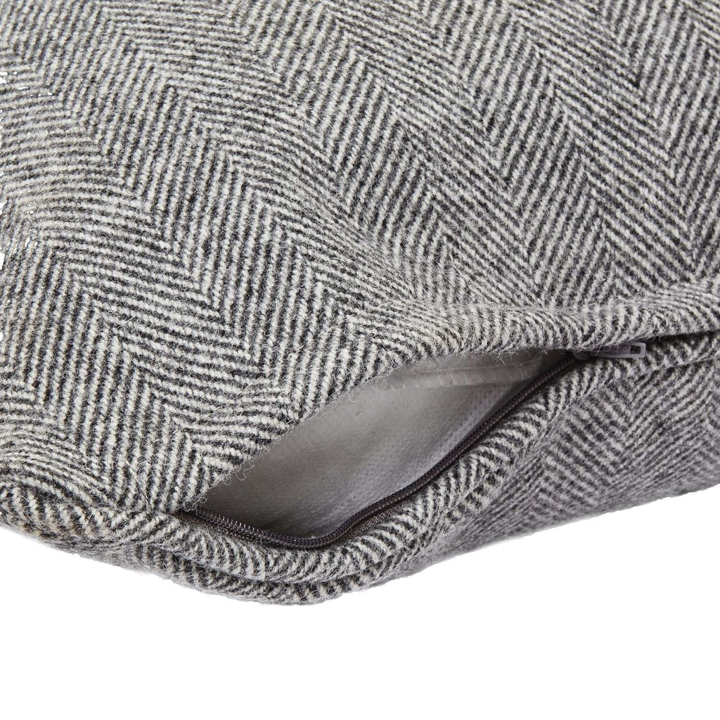 Grey Herringbone Pure Wool Cushion With Piped Edge Shades 4 Seasons