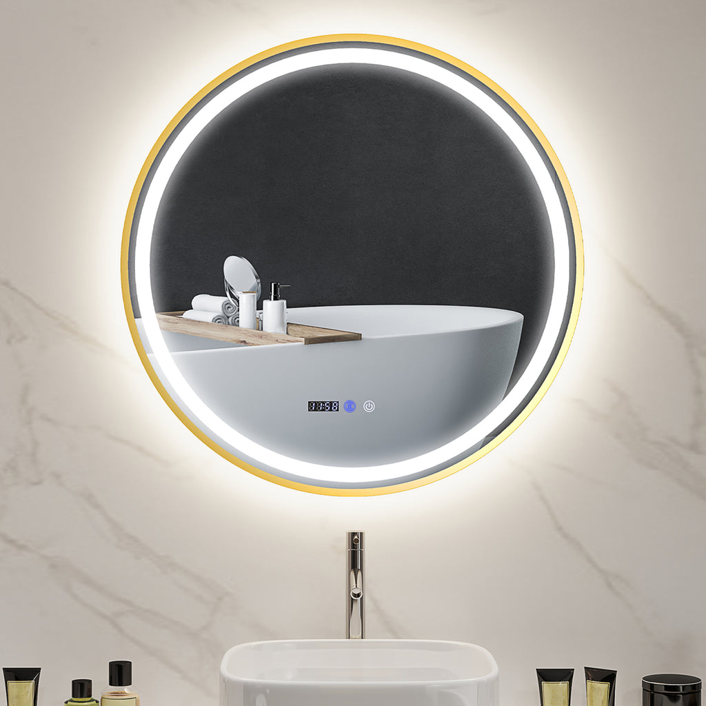 HOMCOM Illuminated Bathroom LED Mirror 60cm Round Wall Mounted Mirror 80cm x 3.5cm x 80cm HOMCOM