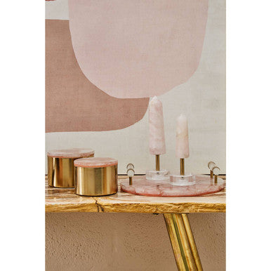 Orsina Quartz Tray with Gold Accents and Elegant Candle Holders on a Modern Table