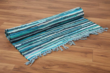 Large Rag Rug - 150x90cm - premium quality - Aqua Blues AW Dropship UK
