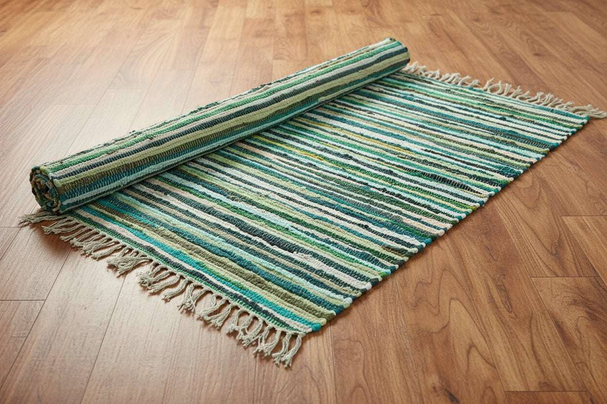 Large Rag Rug - 150x90cm - premium quality - Natural Greens AW Dropship UK