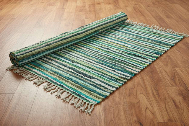 Large Rag Rug - 150x90cm - premium quality - Natural Greens AW Dropship UK