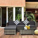 5PC Rattan Furniture Set Wicker Sofa Glass Tempered Tea Table & Cushion Pillows Mixed Grey Outsunny