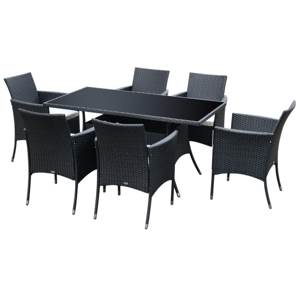 Rattan Garden Furniture Dining Set 6-seater Patio Rectangular Table Cube Chairs Outsunny