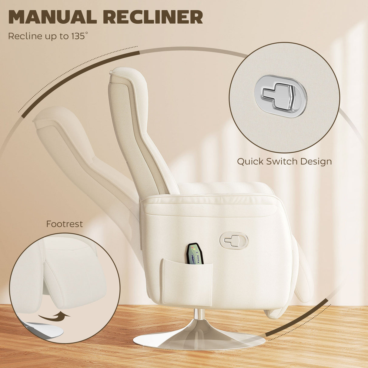 Wise Galleria Recliner Armchair in White with Quick Switch Design and Footrest features