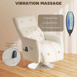 White recliner armchair featuring vibration massage with 6 back points, 2 seat points, and footrest