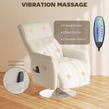 White recliner armchair featuring vibration massage with 6 back points, 2 seat points, and footrest