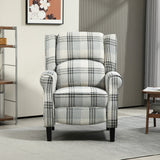 Comfortable reclining armchair in grey plaid fabric, ideal for living rooms and relaxation