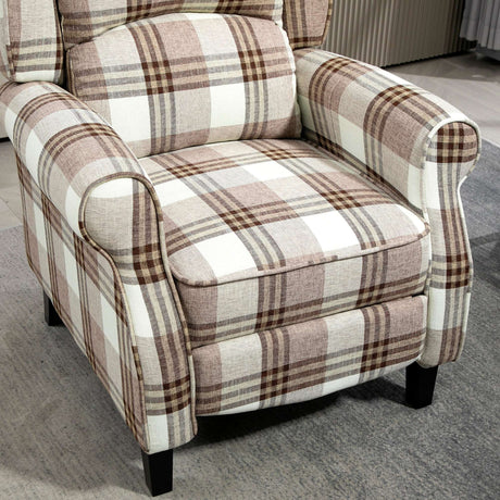 Stylish reclining armchair by Wise Galleria with a plaid pattern for comfortable seating