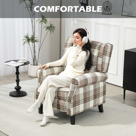 Wise Galleria Reclining Armchair in plaid design, perfect for comfortable relaxation with headphones on