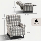 Comfortable reclining armchair by Wise Galleria in stylish plaid design with adjustable backrest