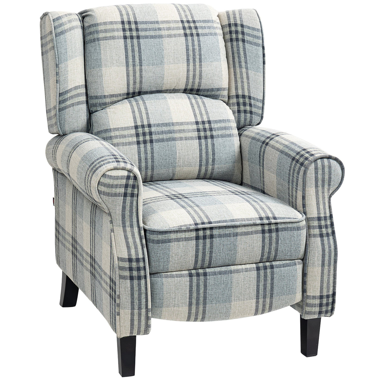 Wise Galleria Reclining Armchair in Blue and Grey Plaid Fabric for Comfortable Living Room Seating