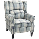 Wise Galleria Reclining Armchair in Blue and Grey Plaid Fabric for Comfortable Living Room Seating