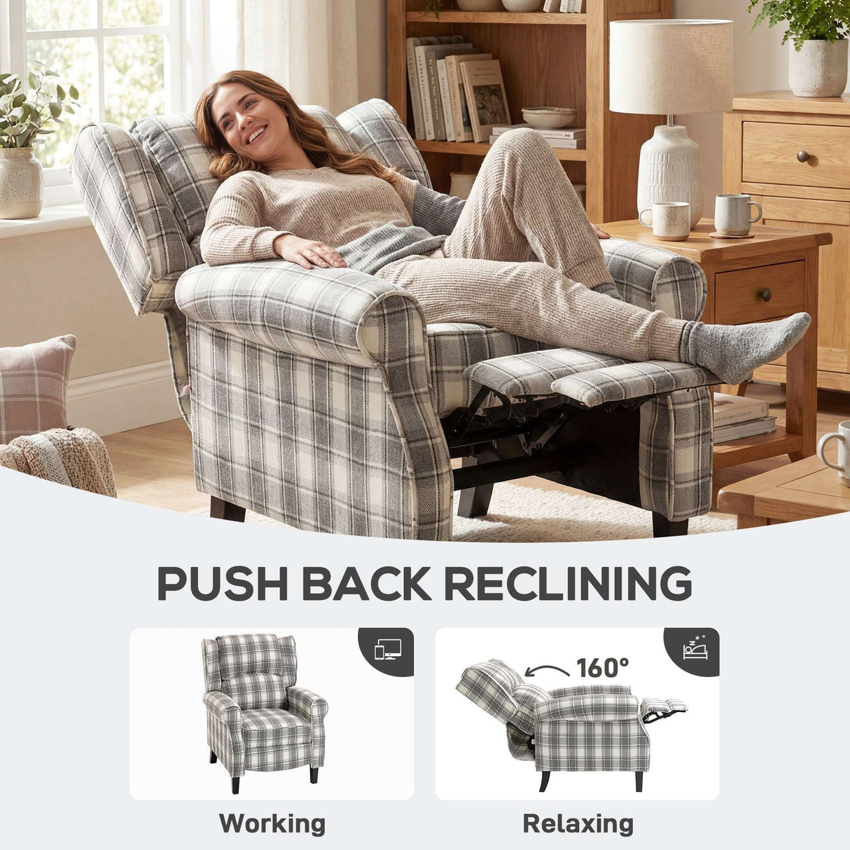 Wise Galleria Reclining Armchair in Checked Fabric for Comfortable Relaxation and Support