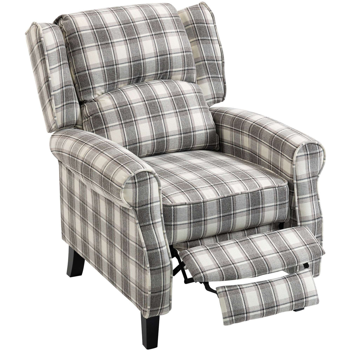 Wise Galleria Reclining Armchair in Grey Check Pattern with Comfortable Cushions and Footrest