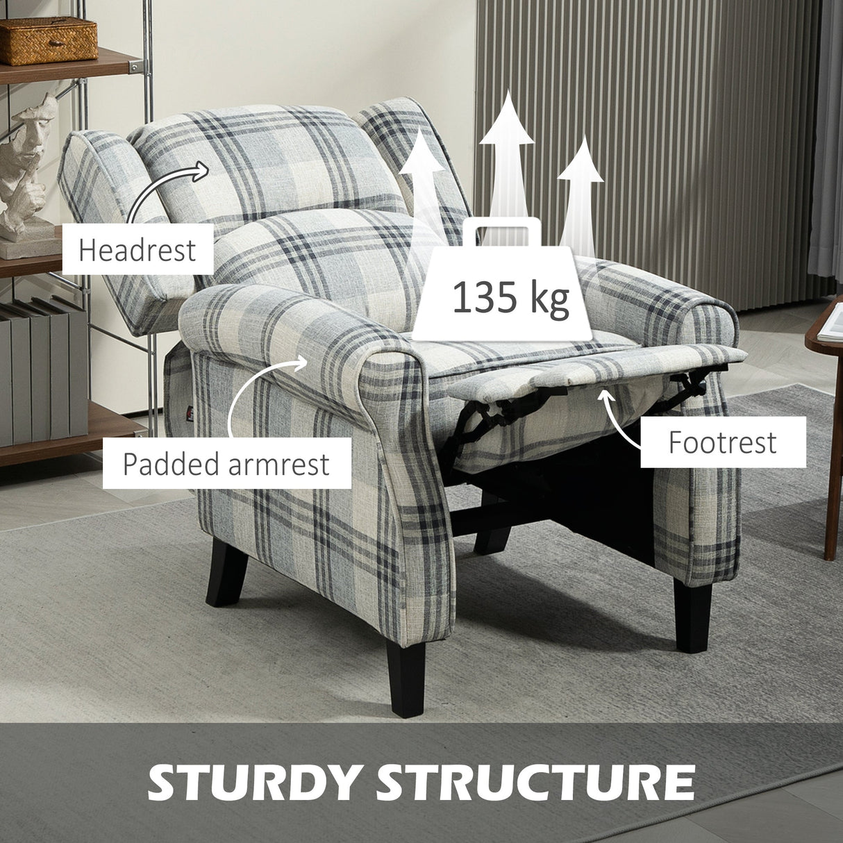 Wise Galleria Reclining Armchair with sturdy structure, padded armrest, and adjustable footrest support