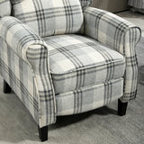 Comfortable grey and white checked reclining armchair with plush cushions for relaxation