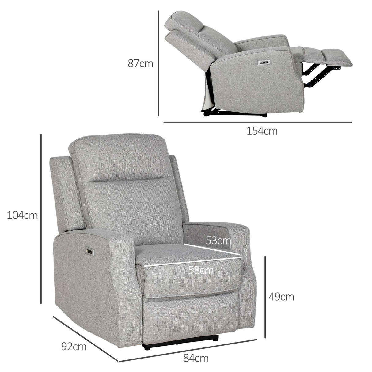 Comfortable Wise Galleria Reclining Chair in grey upholstery with adjustable reclining features