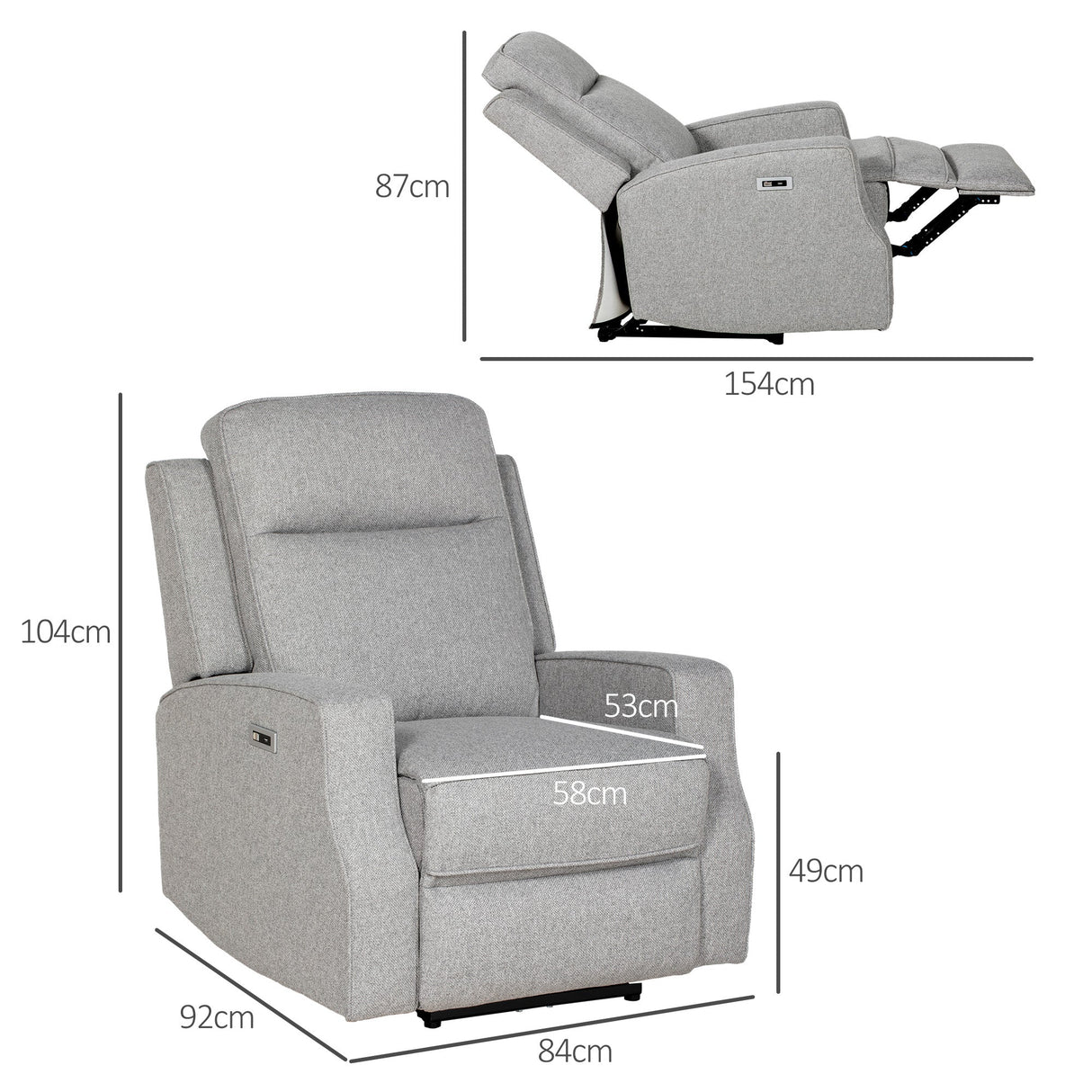 Comfortable Wise Galleria Reclining Chair in grey upholstery with adjustable reclining features